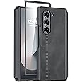 CENMASO for Samsung Galaxy Z Fold 6 Case, Z Fold 6 Case with Hinge Protection & Screen Protector, Leather Phone Case for Galaxy Z Fold 6 (Black, Fold 6 Case with S Pen Holder)
