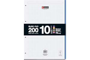 MIQUELRIUS - Nachfüllblock, verleimt, 10 farbige Streifen, 200 Blatt, 5 mm, A4, Papier 70 g, mit 4 Löchern