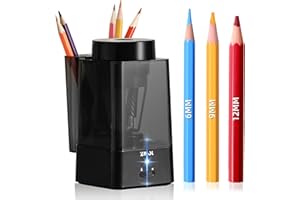 Zmol Full Automatic Pencil Sharpener,Electric Pencil Sharpeners for 6-12mm Jumbo Colored Pencils，Heavy Duty Sharpener for Classroom, Rechargeable Sharpener with Container, Home/School/Office/Black