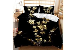EHAOKK Goldener Schmetterling bettbezug,Blauer,Lila,Buntes Fantasie Schmetterling bettbezug,3D Schmetterlinge bettwäsche-Sets (A, 220x240 cm)