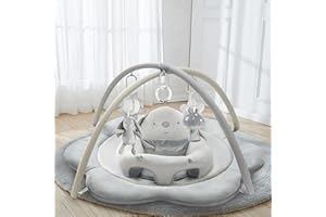 Suihuooo 3-in-1 Baby Play Mat, Baby Seats for Infants to Sitting Up, Baby Mats for Floor Play with 5 Detachable Toys, Baby Gym for Babies 0-6 6-12 Months(Grey)