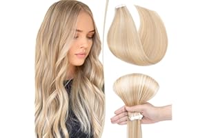 SEGO Extension Adesive Capelli Veri 10 Ciocche con Biadesivo Tape Extensions Biadesive 100% Remy Human Hair Naturali 20g/Pack senza Clip (35cm, Biondo Sabbia Balayage Biondo Chiarissimo)