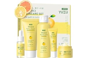 LAIKOU Pompelmo Set per la Cura Della Pelle, 5 Pezzi Kit Skin Care Adolescenti, con Detergente Viso, Tonico Idratante, Essenza, Crema, Kit Skincare Viso Completo Pelle Mista