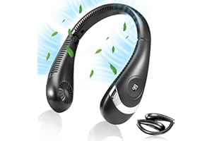 AngLink USB Ventilator - Portable Nackenventilator mit LED-Display, Faltbar Hals Fan 5000mAh Akku, 3 Stufen, für Outdoor Küche Büro Camping Reisen丨Schwarz