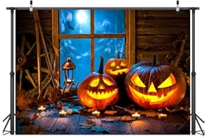 LYWYGG 7x5FT Fondo de Fotografía de Halloween Fondo de Noche de Halloween Fondo de Fotografía de Luz de Calabaza Decoración de Fiesta de Halloween Accesorios de Fotografía de Fiesta Infantil CP-274