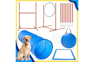 X XBEN Upgrade Agility Set de Agility para Perro, 4 piezas, equipo de agilidad para perros, juego de agilidad con túnel para perros de 60 cm, anillo de saltar, barra de obstáculos, 8 barras de eslalon