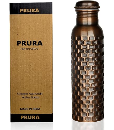 Bouteille Eau Cuivre Pur 900ml Avec Verre - Avantages Ayurvédiques, Design Sans Joint Étanche