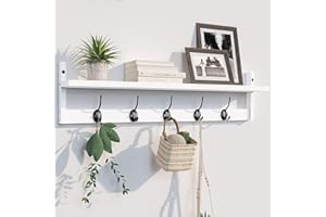 BAMEOS Wall Coat Rack with Hooks - 73.5cm Entryway Shelf Featuring 5 Dual Hooks, Farmhouse Style Coat Rack with Shelf for Bathroom, Living Room, Bedroom, Kitchen Decor and Storage (White)