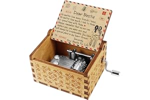 Kenon Engraved Wood Music Boxes Handmade Wooden Music Boxes and Songs with Stainless Steel by Music Chests Custom Vintage Hand Crank Musical Box Christmas Birthday Gift (To My Friend)
