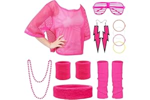 OHSN Annees 80 Déguisement Année 80 Deguisement Annee Femme 14PCS Accessoire Annee 80 Femme Tenue Annee 80 Femme Costume Annee Jambières Bandeau Bracelets Lunettes pour Thème Soirée Carnaval