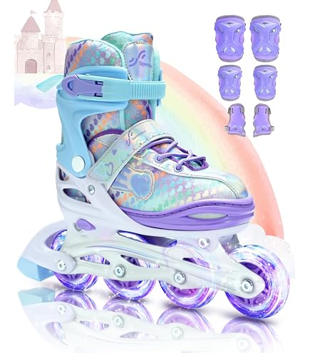 Pattini In Linea Per Ragazzi MGYZM - Ruote Luminose, Taglie Regolabili 2-7.5, Protezione Tripla, Per Bambini 8-12 Anni