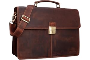STILORD 'Edward' Leder Aktentasche Herren Vintage - Business Laptoptasche 15,6 Zoll - Große Bürotasche für Dokumente, Laptop & Ordner - Edle Umhängetasche mit Schloss, Farbe:prato - braun