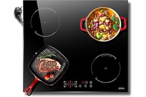 HOBSIR HOB Hobsir Induktionskochfeld mit Stecker 4 Zonen, Einbau Kochfeld Induktion 60cm Induktionsplatte, 3500W, Touch-Bedienung, 9 Leistungsstufen, Sicherheitsschloss, Timer