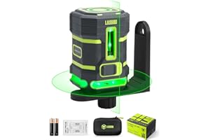 LASGOO Livella laser verde autolivellante, laser orizzontale 360° e linea verticale, 4 livelli di luminosità, modalità impulso, staffa a L, batterie e borsa incluse