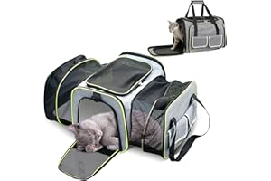 PETCUTE Trasportino per Gatti e Cani,Espandibile e Pieghevole Trasportino per Cani con Morbido Letto in Pile,Traspirante Borsa da Trasporto per Gatti con Materasso Morbido,Grigio Chiaro,S
