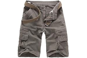 WSLCN Homme Shorts en Coton Rétro Baggy Cargo Bermudas Casual Sport Outdoor Combat Pantacourt (sans Ceinture)