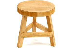 Geko Plain Wood Three Legged Stool Standing at 23cm High, Brown, 30 x 30 x 23 cm