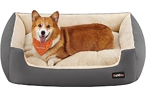 Feandrea Cama para Perros, Sofá Cama para Mascotas, Alfombra Extraíble y Reversible, Bordes Elevados, Base Antideslizante, Talla L, 85 x 65 x 21 cm, Gris Paloma y Beige Arena PGW004G01