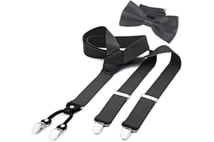 DonDon Bretelles homme 3,5 cm de large en Y, élastiques et réglables, en lot avec nœud papillon assorti 12 x 6 cm