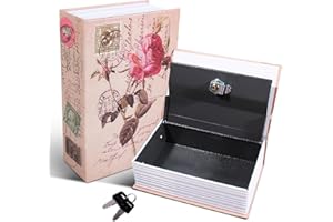 Pilipane Caja fuerte para libros, caja fuerte con 2 llaves, caja fuerte para el hogar para llaves, dinero, documentos, dinero en efectivo, joyas, caja de almacenamiento (rosa)