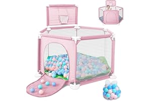 JUPPLIES Parque Infantil Bebe 127x127cm Hexagonal – Corralito Bebe con Malla Transpirable – Parque de Juegos Bebe con Puerta Lateral – Playpen Bebe - Parque con Canasta y Pelotas