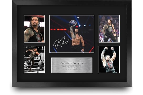 HWC Trading FR A3 Roman Reigns Cadeaux Imprimés Photo Autographe Signée pour les Fans de lutte - A3 Encadré