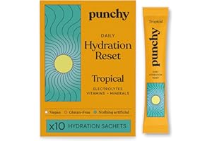 10 Pack Electrolytes Sachets - Fast Absorbing Hydration Sachets - Rehydration Sachet Packed with Vitamins - No Artificial Sweeteners or Preservatives - Tropical Electrolytes Powder by Punchy