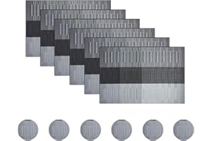 BECHEN Placemats with Coasters Set of 6, Vinyl Heat-Resistant Table Mats Washable Plastic Kitchen Placemats for Dining Table Indoor Outdoor(45x30 cm, Black)