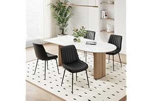 COLAMY Black Dining Chairs Set of 4,Technology Fabric Chairs for Dining Room with Metal Legs and Thick Seat Cushion, Upholstered Kitchen Chair with Anti-Slip Pads