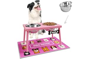 ADENGL Support surélevé pour chiens de grande et moyenne taille, gamelles surélevées avec tapis anti-éclaboussures et deux gamelles en acier inoxydable de 1,6 l, rose