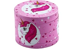 Evergreen Labs Pink Unicorn Design Metal Grinder Diameter 50mm 4 Piece with Strainer Herb Grinder for Fresh Herbs Crusher Zinc Alloy Good for Pine Nuts and Chilli Peppers