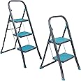 Beldray COMBO-8649A Stepladder Set - 2-Step & 3-Step Folding Ladders, Anti-Slip Steps and Feet, Sturdy Steel Ladder with Safety Clip, Ideal for DIY and Gardening, Indoor/Outdoor Use, Easy to Store