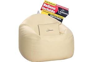 Diverpuff Puff Redondo Beige Pélota Bean Bag XXL Polipiel con Relleno Y Cojín Incluido Elegante y Comodo Resistente Waterproof Uso Interior Exterior Habitación Infantil Gamer Sala Juegos Salón