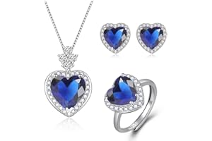Hasnsofie Silber Damen Schmuckset, 925 Sterling Silber Herz Schmuckset, Titanic Herz des Ozeans Silber Halskette Ohrstecker Ring Set, Liebe Silber Hochzeit Schmuckset Luxus Brautschmuck für Frauen