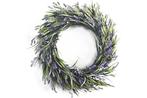 homEdge Künstlicher Lavendelkranz für Haustür, 45,7 cm Bauernhaus-Kränze für Wand, Party, Hochzeitsdekoration, drinnen oder draußen