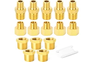 Gasher 6PCS Brass Pipe Fitting, Hex Bushing, Reducer Adapter, Reducing Hex Nipple 3/8 Inch NPT x 1/8 Inch NPT