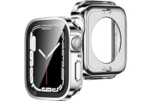 ZZDZZ [2-Pack] 2 in 1 Case Compatible with Apple Watch Series 9 8 7 45mm, Straight Edge Hard PC with Tempered Glass Screen Protector Full Coverage Protective Cover for iWatch 45mm (Silver)