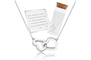 MOMENTUM Collar Mujer Plata (Bañada) – Corazones – Regalo con Caja y Dedicatoria Premium – Ajustable y Elegante – Ideal Cumpleaños, Navidad, San Valentín