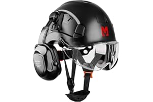 Mustbau Kask ochronny, EN397, z nausznikami i wizjerem, regulowany obwód głowy od 53 do 63 cm, wytrzymały materiał ABS, dla mężczyzn i kobiet