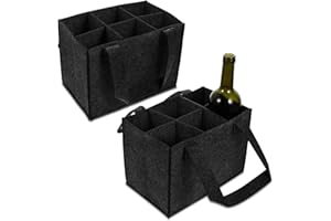 DBALL 2 Piezas Bolsas de Fieltro para Botellas Bolsa para Botellas Lavable con Partición Separada para Vino Cerveza Fiestas de Picnic (24 * 18 * 16cm, Negro)