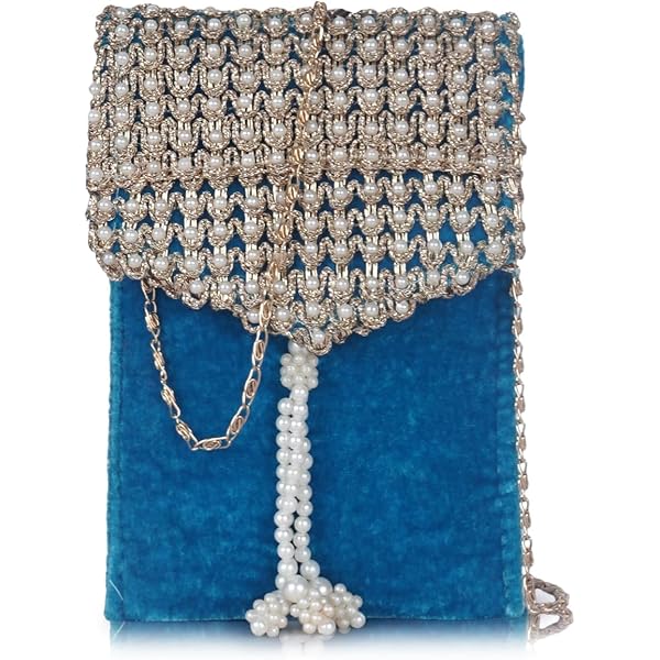 Handmade Beaded Evening Bag With Silk Scarf - Small Crossbody Phone Bag & Wallet On Chain For Parties, Weddings, Date Night - View #5