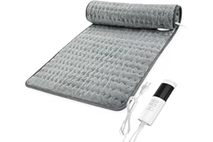 FUQIDUO Heizkissen mit Abschaltautomatik, 84 x 43 cm Elektrisches Wärmekissen mit Schneller Heiztechnik und Timer, Sicheres Wärmepads aus Weiches Flanell für Rücken Nacken Schulter, Grau