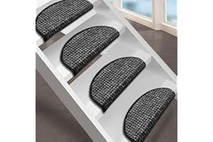 FLODI. Durable Carpet Stair Tread Mats, Grandeur, Set of 15 Pieces, Anti Slip Stairway Carpet Step Mats Self Adhesive Runner Pads (Anthracite, Semicircular - 23 x 65 cm)
