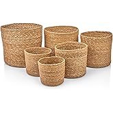 Rustic Handmade Natural Round Wicker Organizer Flower Pot Set with Deconox 6 | 6 Pieces Wicker Round Organizer Flower Pot Decorati