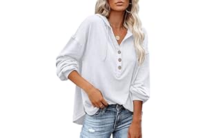 PLOKNRD Damska bluza oversize z długim rękawem zapinana na guziki bluzy ze sznurkiem