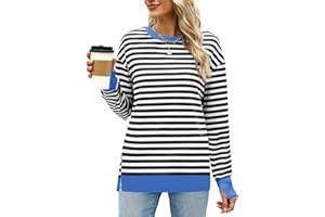 Fisoew Felpa da donna a righe a maniche lunghe girocollo in cotone autunno inverno Y2K casual top pullover