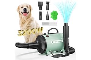 TAIKOUL Secador de Pelo para Perros, Muy silencioso, Motor de 4,5 CV / 3200 W, Velocidad Ajustable, secador de Cuidado de Perros