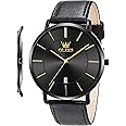 OLEVS Mens Wrist Watches Ultra Thin 6.5mm Minimalist Business Dress Waterproof & Date & Leather Strap Slim Watches for Men