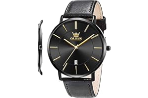 OLEVS Mens Wrist Watches Ultra Thin 6.5mm Minimalist Business Dress Waterproof & Date & Leather Strap Slim Watches for Men