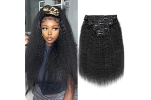 YDDM Kinky Straight Clip in Human Hair Kinky Straight Clip in Hair Extensions for Black Woman Full Head Brazilian Virgin Human Hair Natural Black Double Weft Clip ins 20 Inch 120g 8pcs 20Clips
